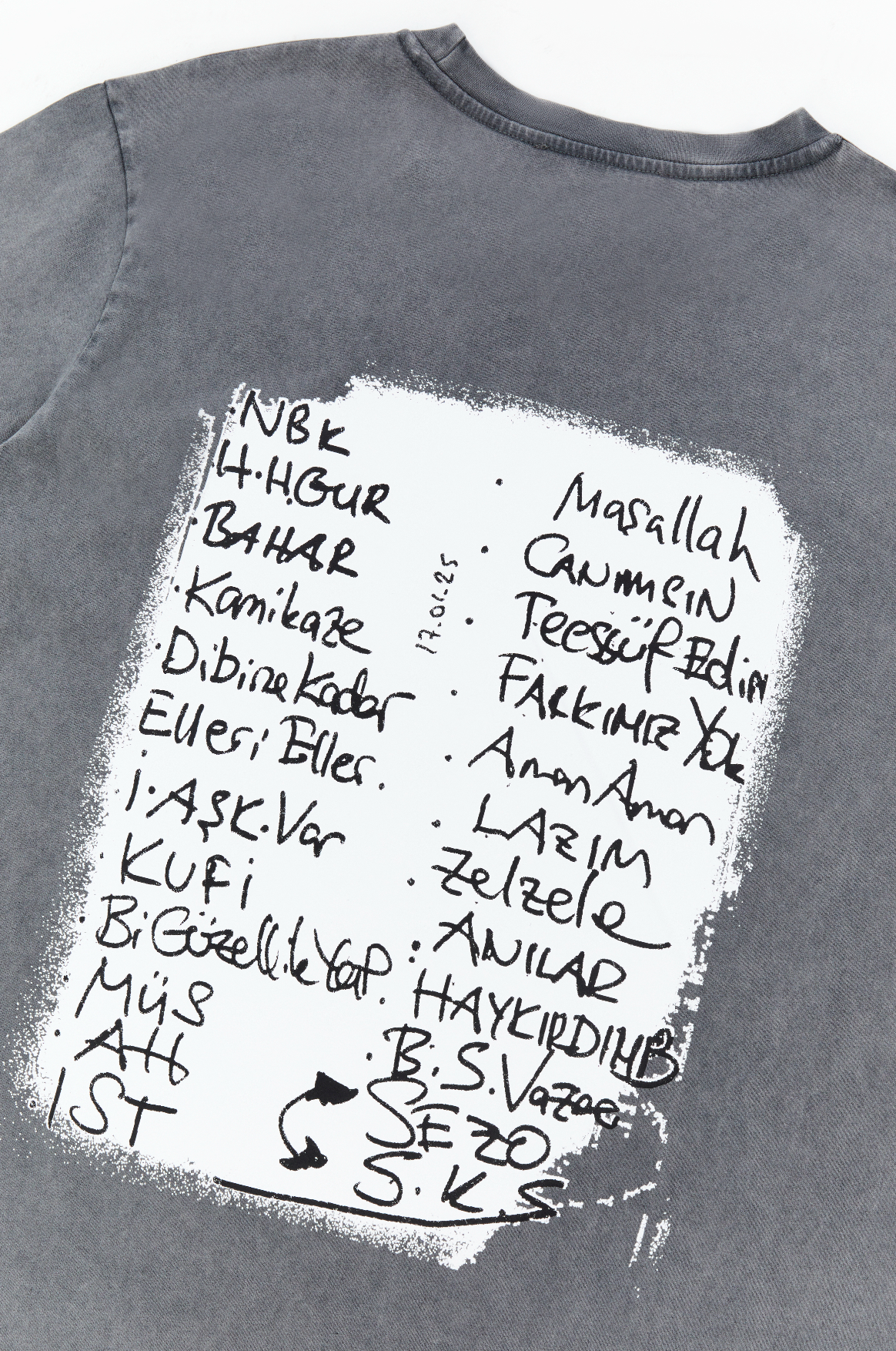 T-03 / Konser Setlist Oversize T-Shirt - Antrasit Gri Yıkanmış