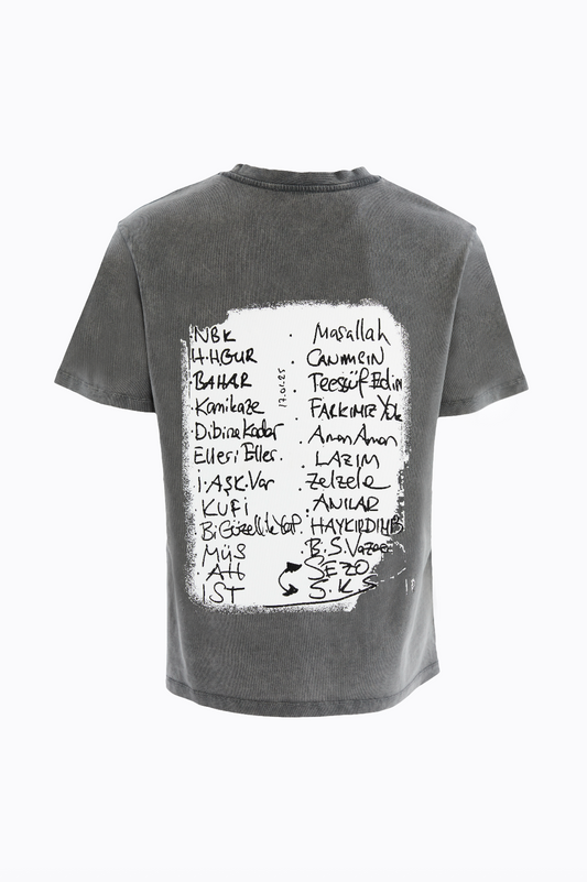 T-03 / Konser Setlist Oversize T-Shirt - Antrasit Gri Yıkanmış